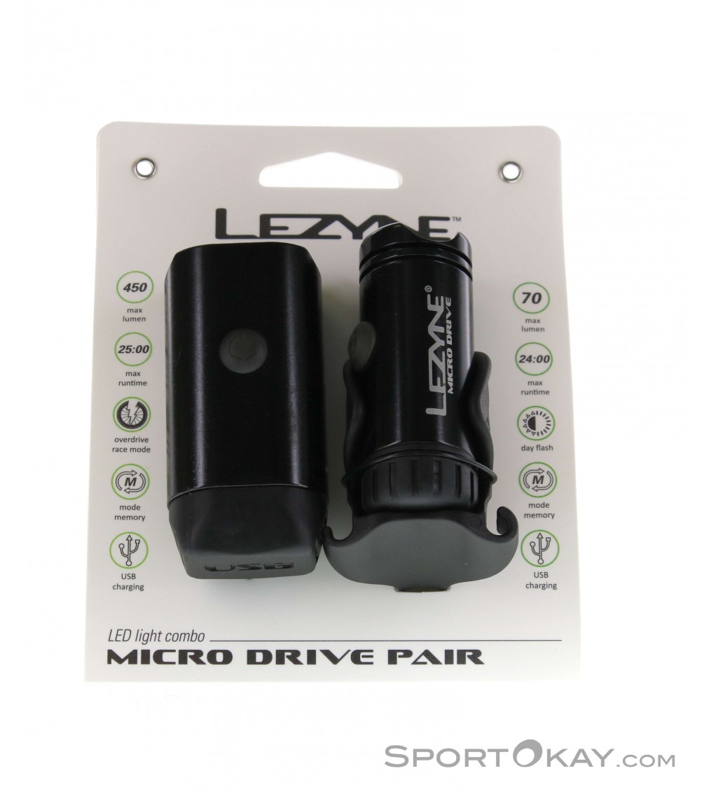 Black Lezyne Micro Drive 450XL LED Bike Headlight USB Rechargeable 450 Lumens