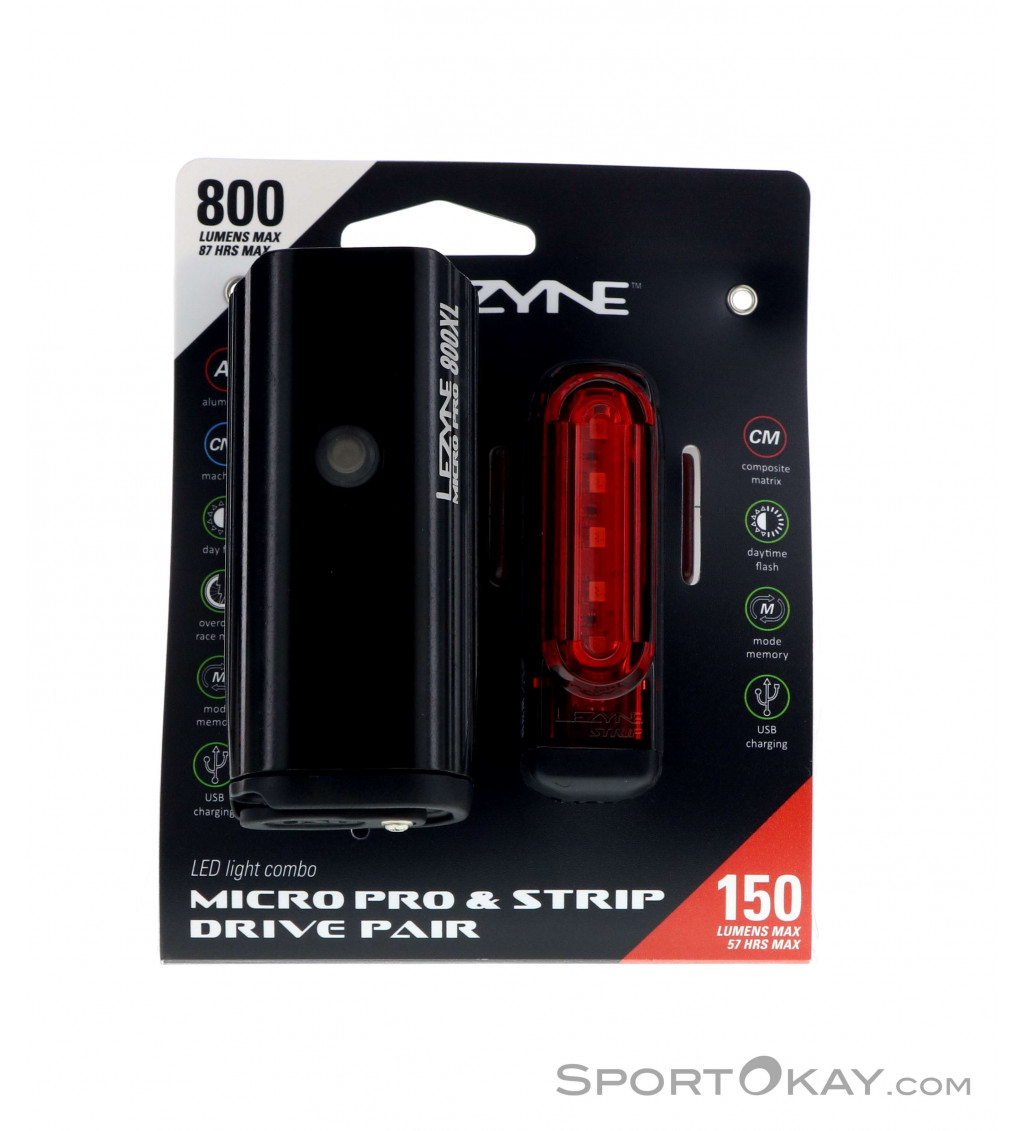 Lezyne Micro Pro 800XL//Strip USB Cycling Light Set